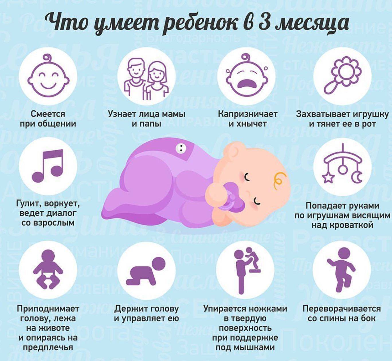 Что должен уметь ребенок в три месяца: особенности развития младенца