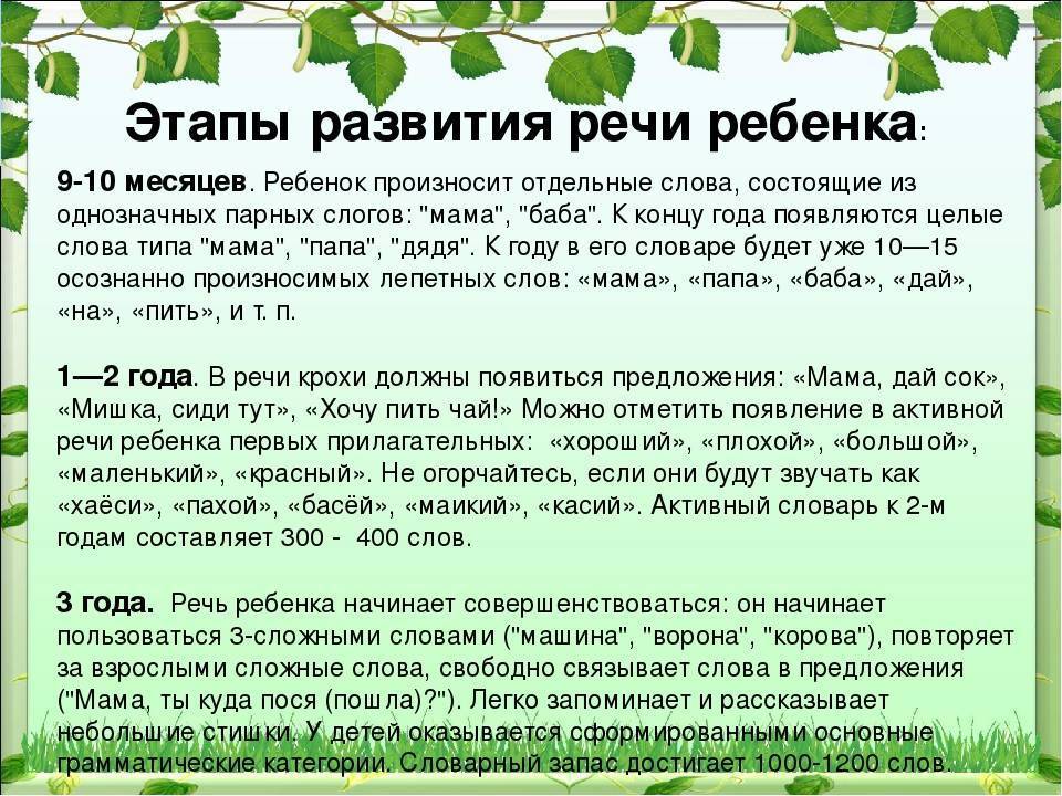 Когда ребенок начинает говорить первые слова «мама», «папа» и другие