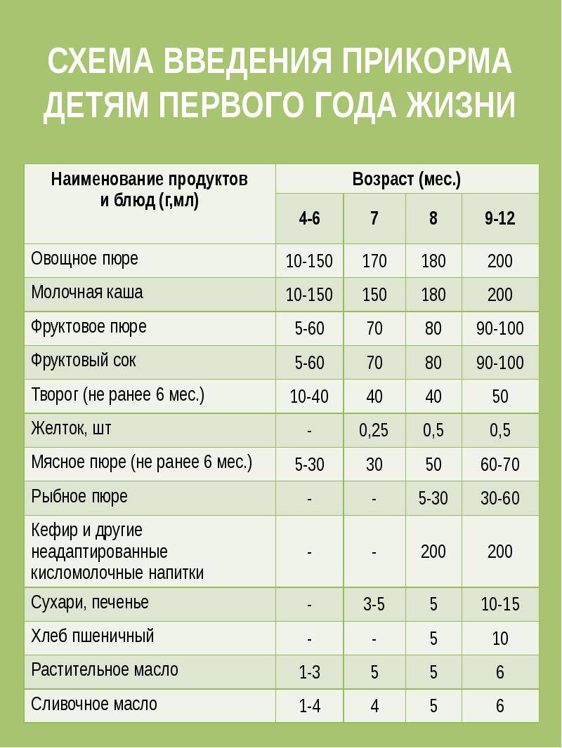 Прикорм по месяцам при грудном вскармливании: таблицы