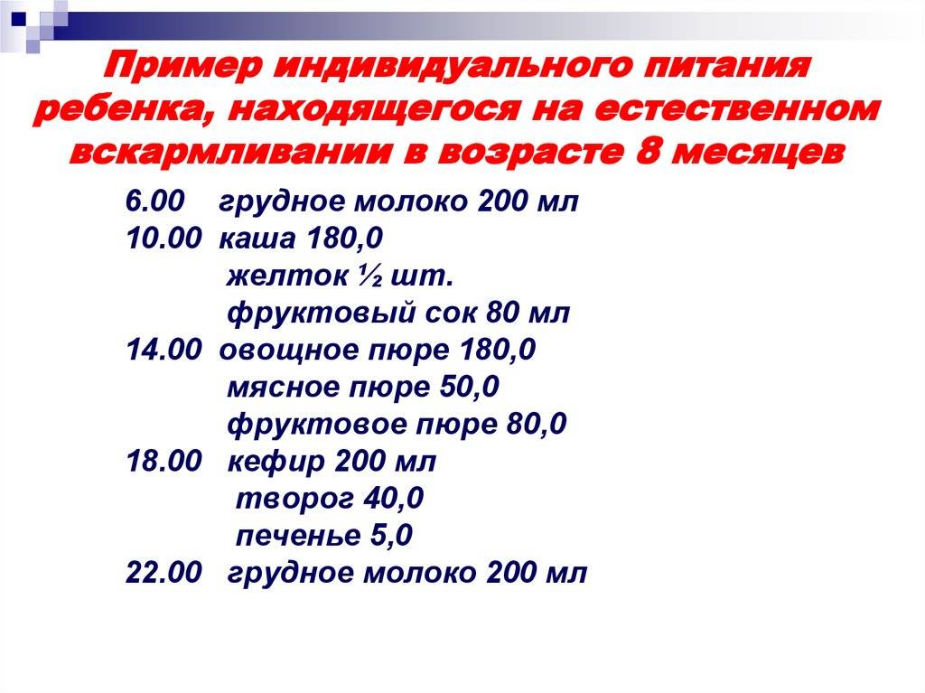Меню ребенка в 8 месяцев на грудном вскармливании