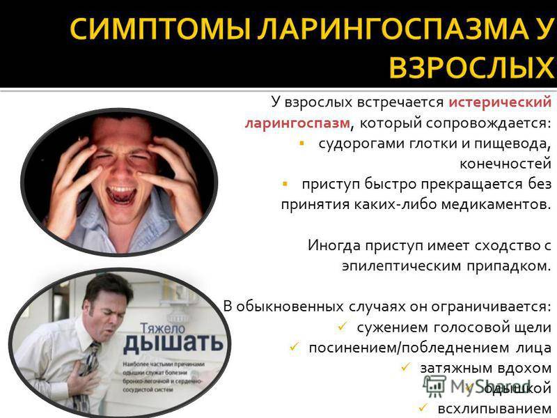 Ларингоспазм у взрослых и детей: симптомы, 10 признаков приступа, первая помощь и лечение