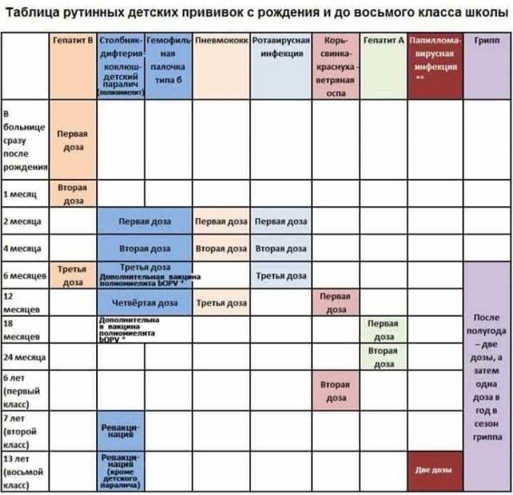 План прививок до года