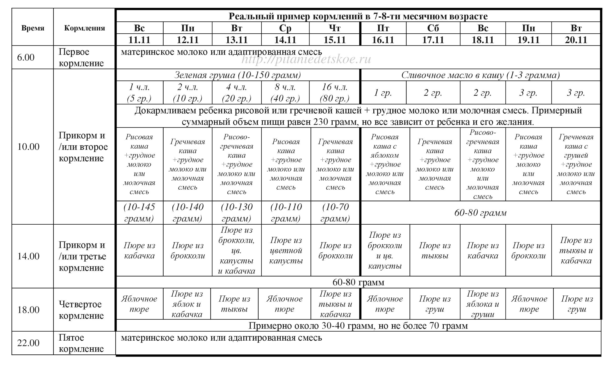 Прикорм в 7 месяцев: каким должен быть рацион грудничка