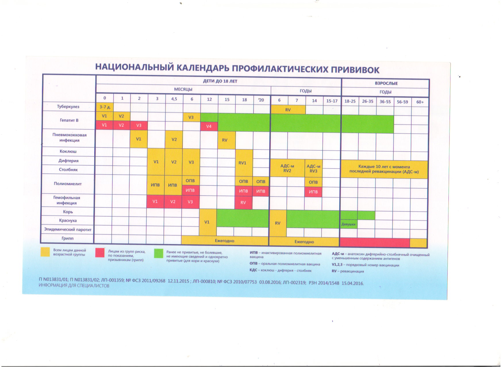 Календарь прививок для детей: график вакцинации