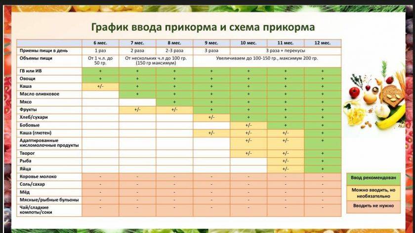 Схема прикорма воз при грудном вскармливании