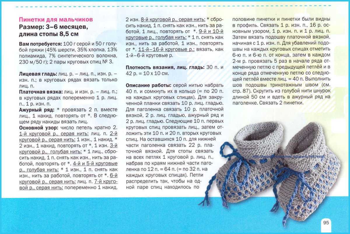 Пинетки спицами для новорожденных: схемы и описание, фото, видео  :: дом :: клео.ру