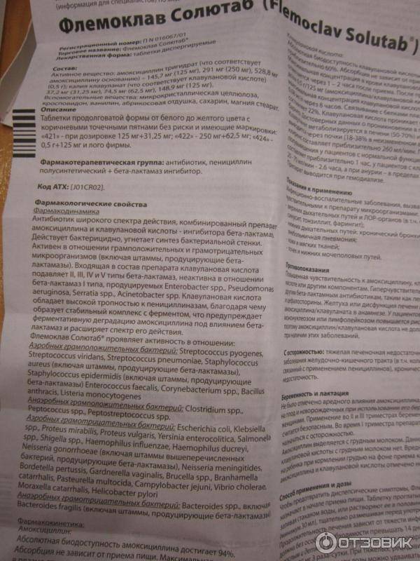 Лекарственный препарат флемоклав солютаб, инструкция по применению