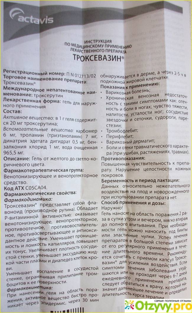 Троксевазин Гель Инструкция По Применению Цена