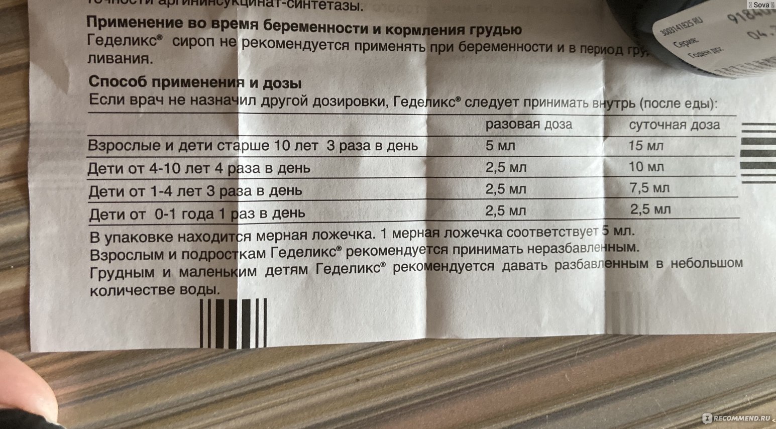 Геделикс – инструкция по применению для детей
