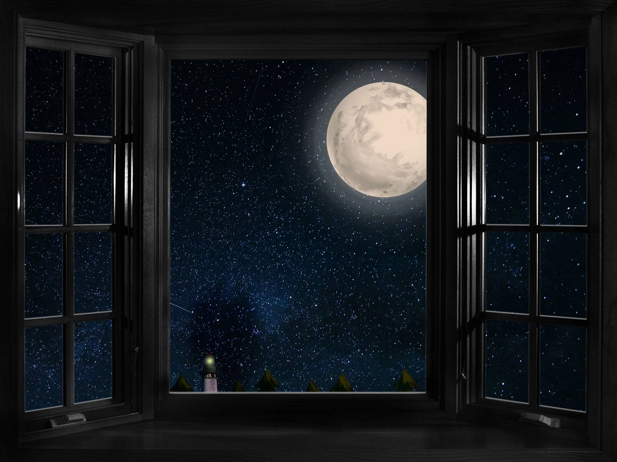 Луна за окном. Окно ночью. Луна в окне. Ночь за окном.